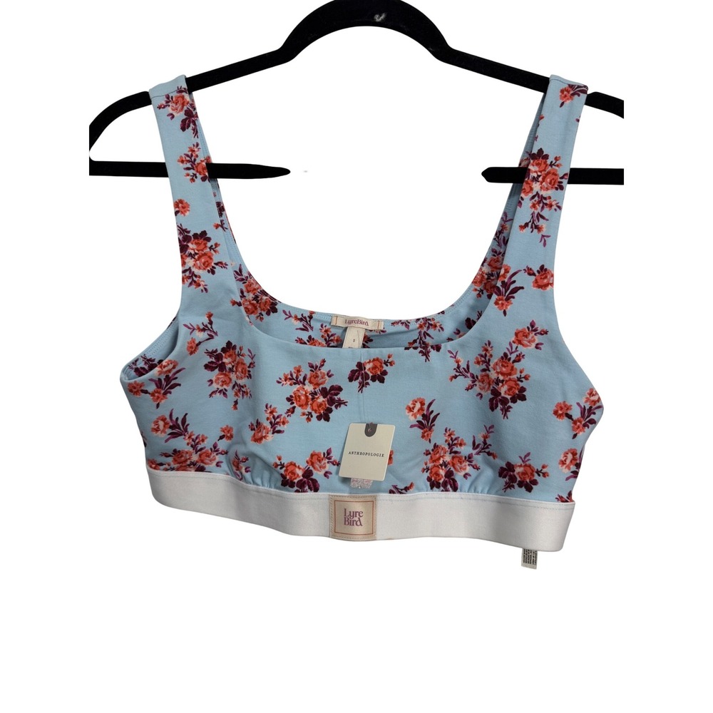 Anthropologie Lyre Bird Blue Flora Bralette Scoop Floral Print Bra Small NWT